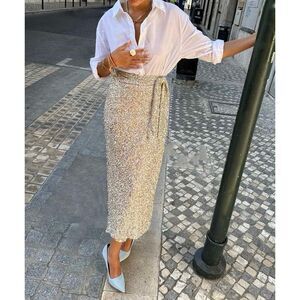 NEVER FULLY DRESSED Sequin Wrap Skirt